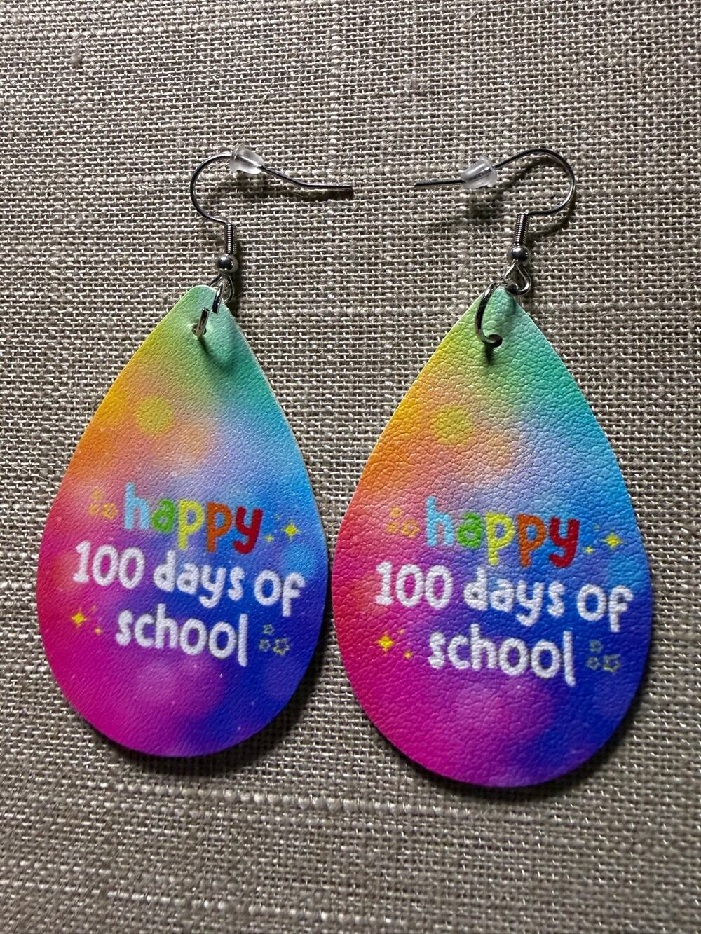 100 days of School Faux Leather Earrings Rainbow NWOT